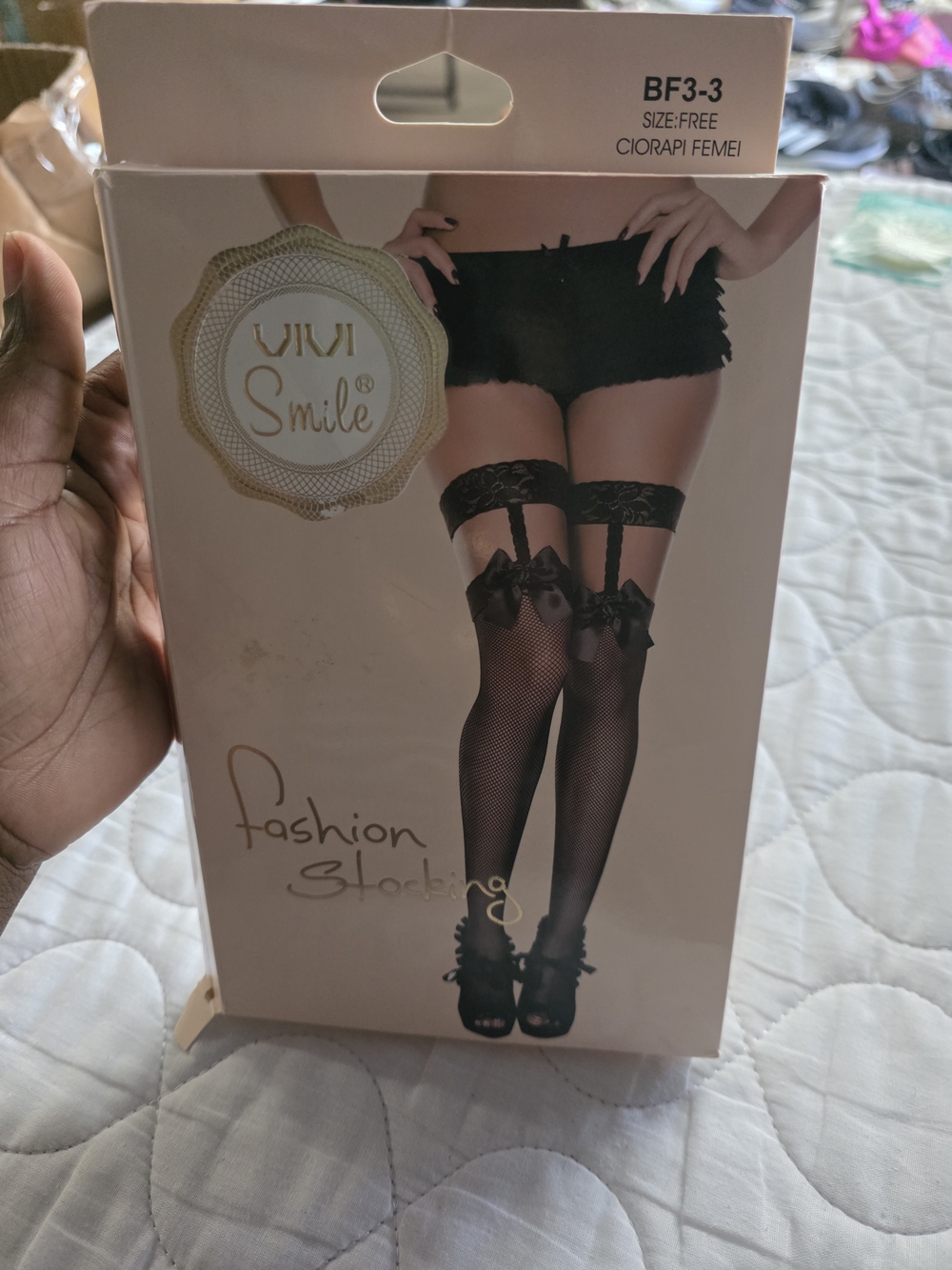 VIKI Smile Black Fishnet Thigh Highs with Lace Bows